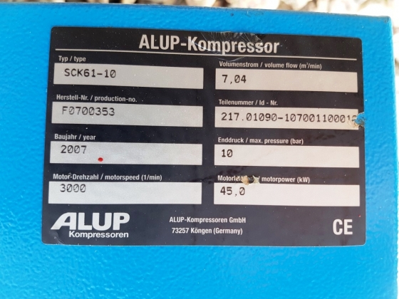 Винтовой компрессор б/у Alup SCK 61-10 + осушитель воздуха Alup ADQ-550