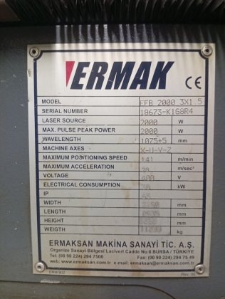 Оптоволоконный лазер ermaksan SM 3000х1500 2000W